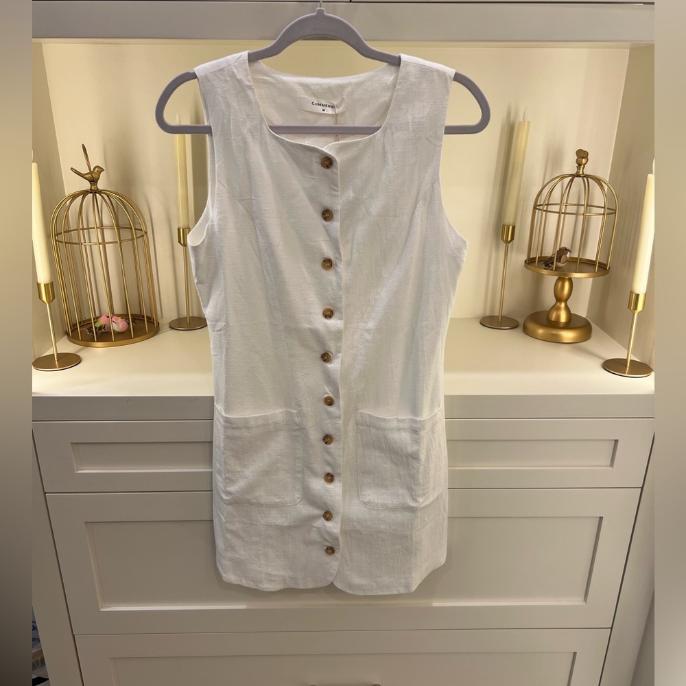 Sleeveless White Button-Down Dress